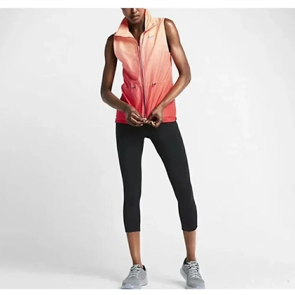 Nike Jacket Women’s Orange Red Sleeveless Ombre Running Gym Ladies SZ M  #1989